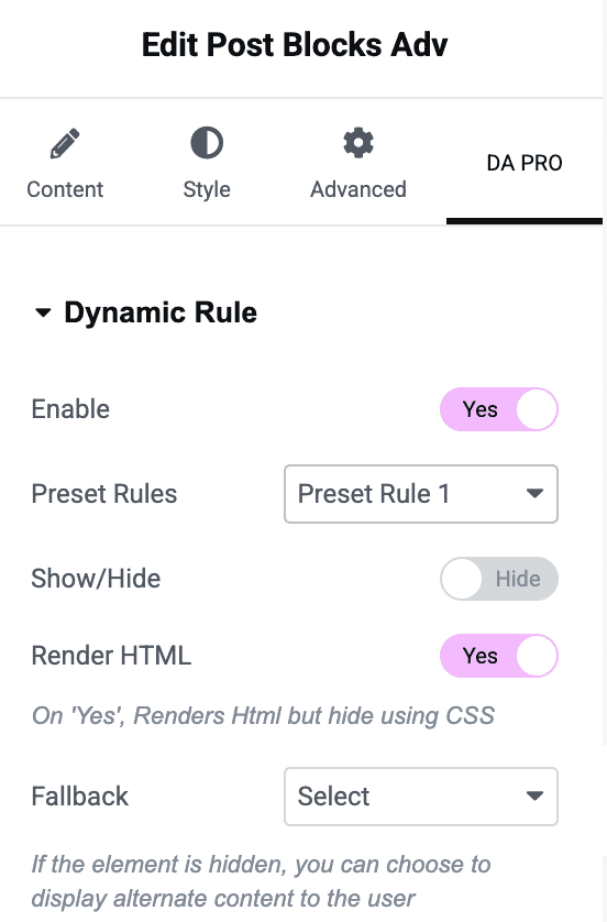 Apply Preset Rules to Widget