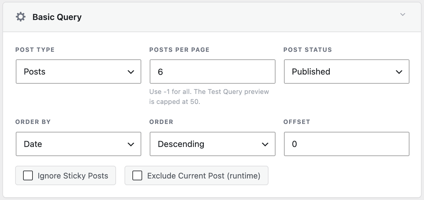Basic Query Settings in Preset Query