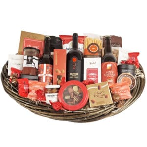 Gavekurv - eksklusiv 'Tillykke' gave med rødvin, øl og de bedste danske lækkerier