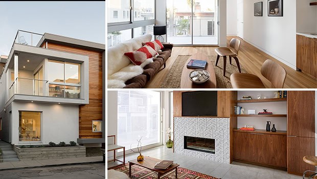 Modern minimalist house exterior with large windows and contemporary architectural design.