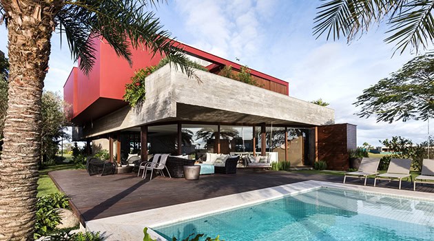 Luxury modern house with contemporary architecture, outdoor pool, and stylish outdoor living space showcasing innovative design and aesthetic appeal.