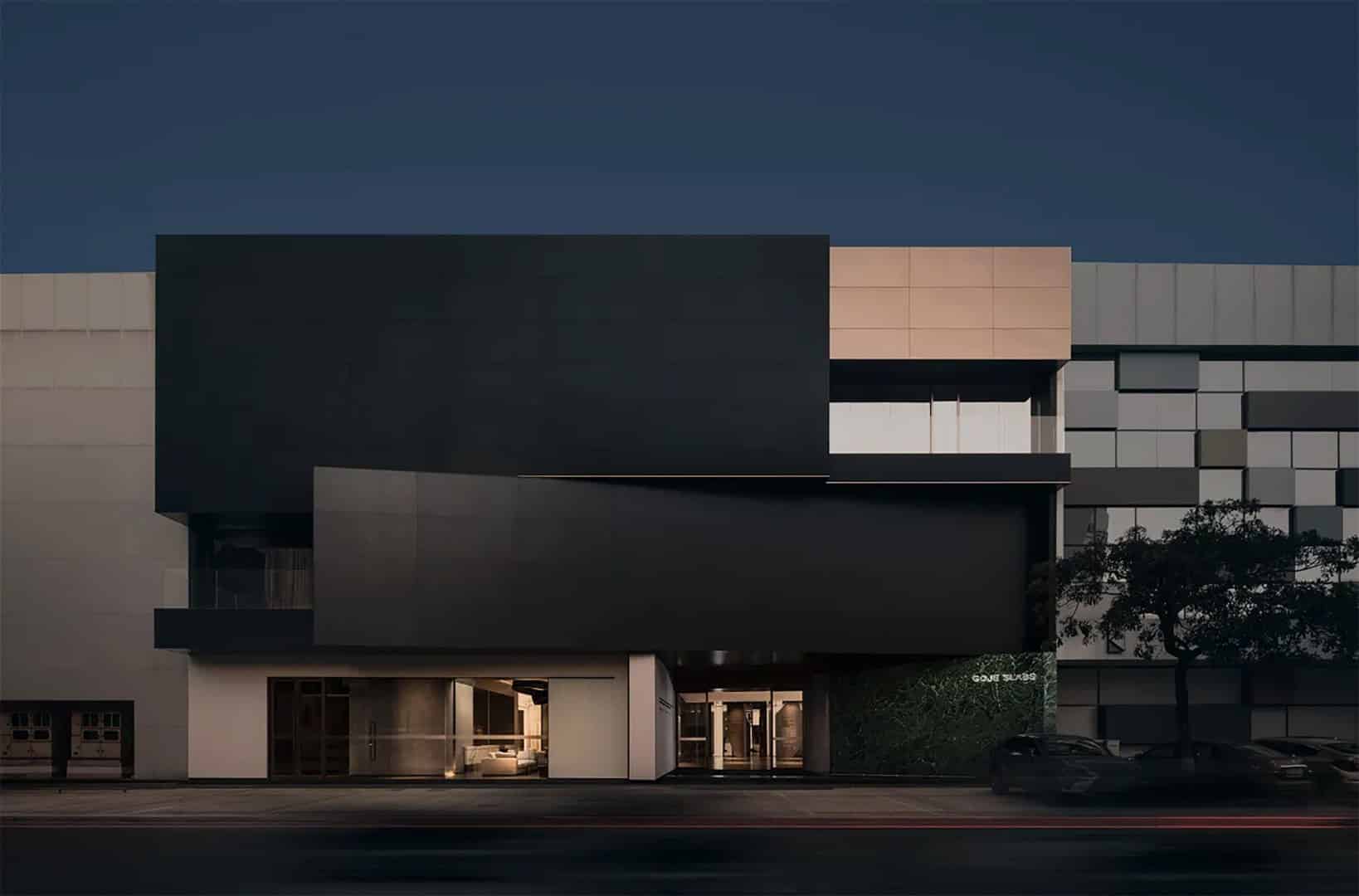 Modern black and white architecture building with sleek, minimalist design and clean lines, perfect for contemporary architecture and architecture art enthusiasts.