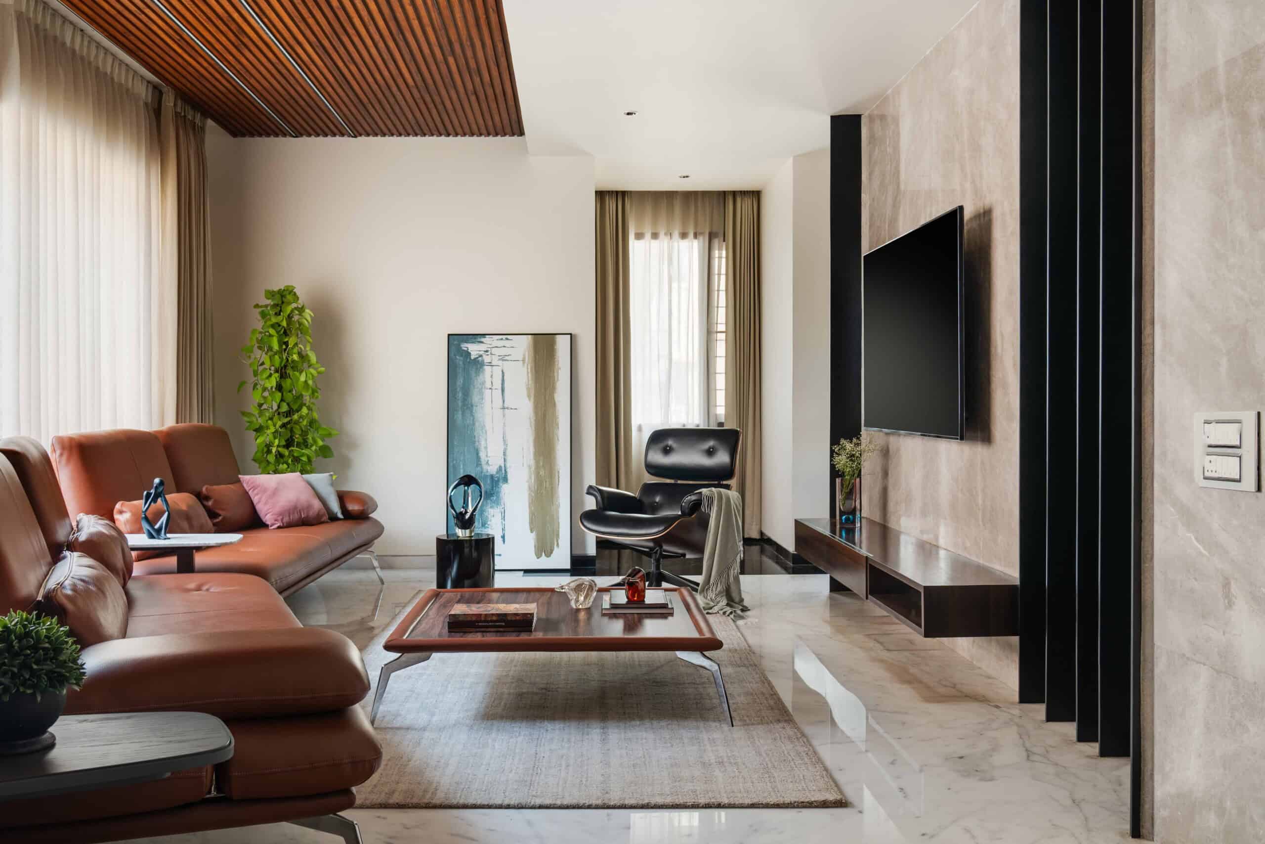 Elegant modern living room interior with stylish furniture, natural light, and contemporary decor, showcasing high-end architectural design and interior architecture for a luxurious home aesthetic.