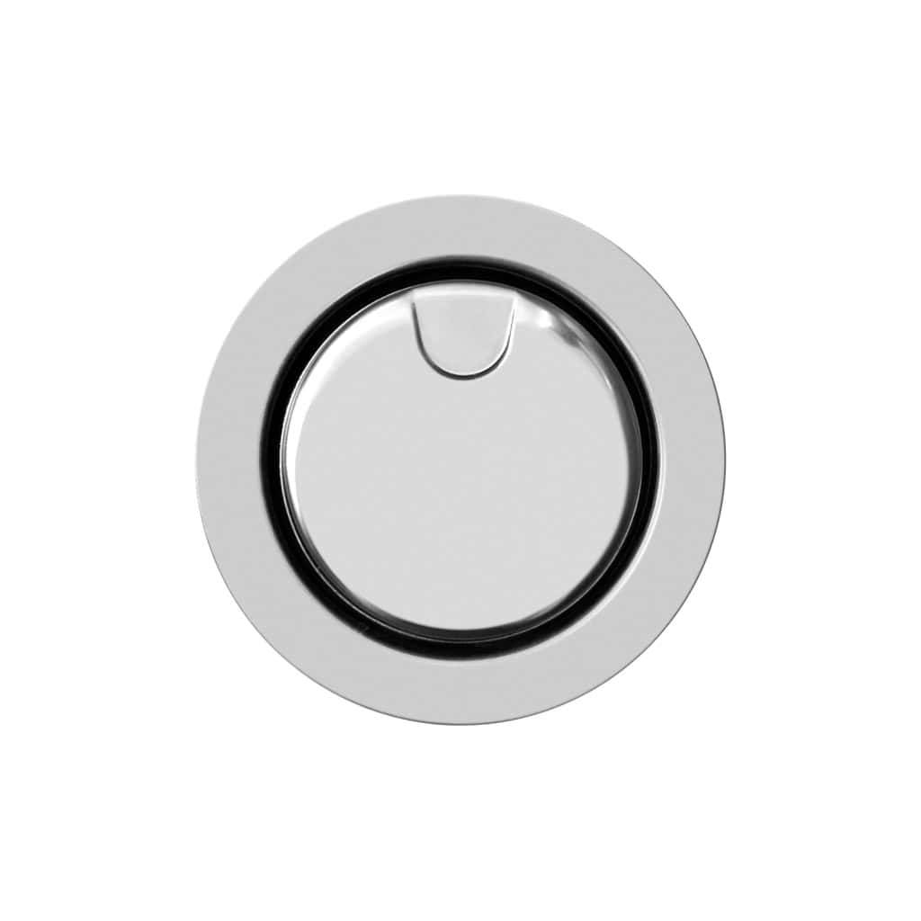 Una maniglia rotonda color argento metallizzato su sfondo bianco, caratterizzata da un segmento centrale rialzato per la presa, che ricorda il design elegante della serie COPPILT10.