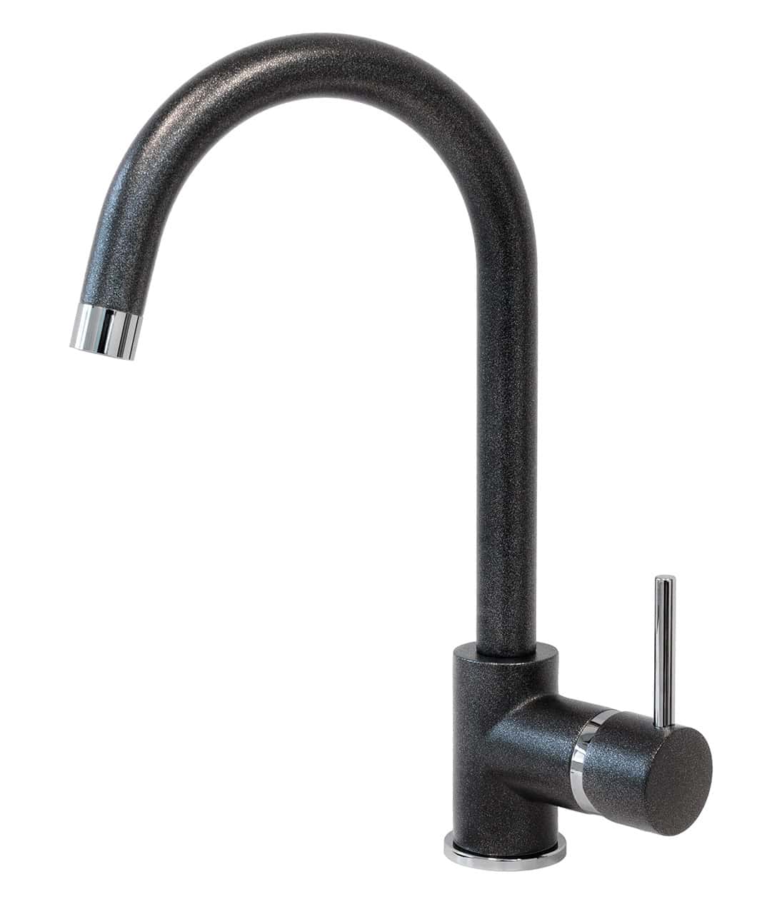 Un rubinetto da cucina Plados PETRAMIX - Miscelatore con bocca ad arco alto e maniglia a leva laterale singola, progettato nell'elegante stile Petramix.