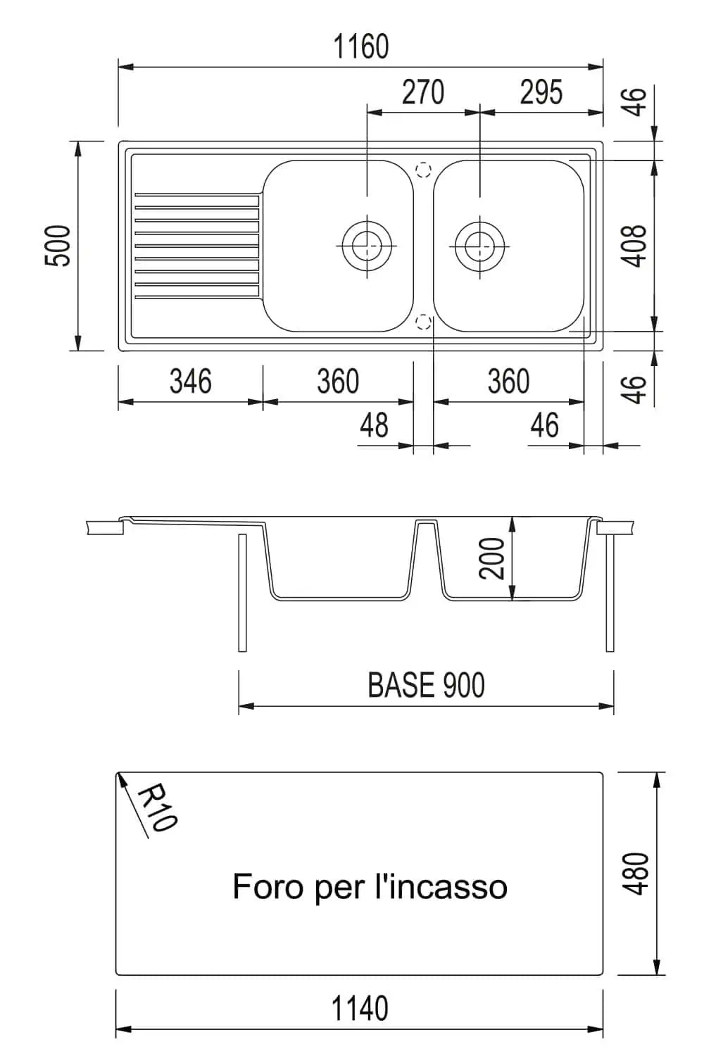 Plados PL1162 - Lavello Cucina 2 Vasche con Gocciolatoio - immagine 2