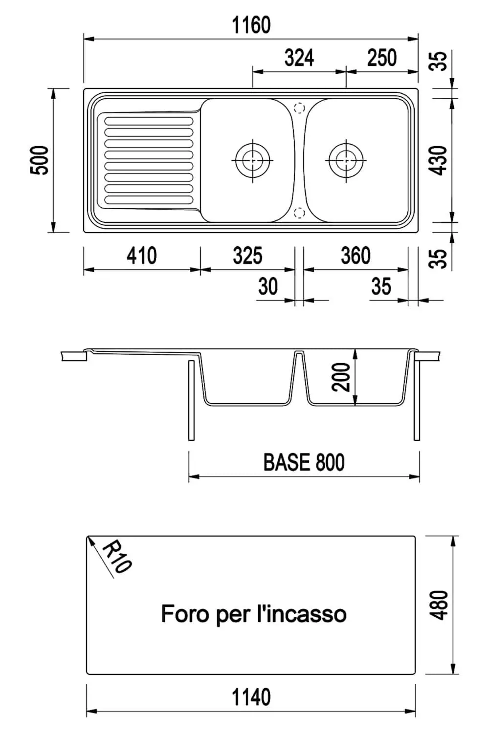 Plados HR1162 - Lavello Cucina 2 Vasche con Gocciolatoio - immagine 2