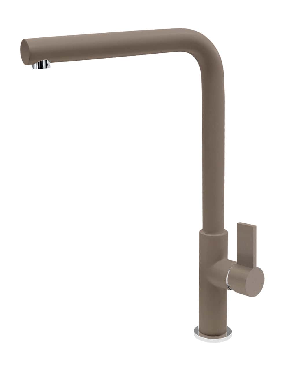 Un rubinetto da cucina Plados VENMIXL - Miscelatore marrone elegante e moderno con maniglia monocomando e bocca curva.