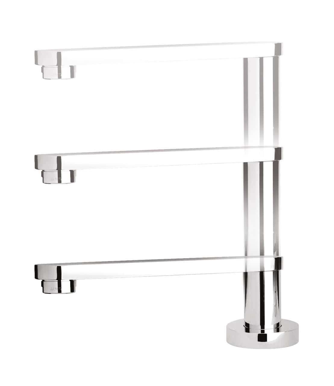 Un moderno portasciugamani cromato a tre livelli con base cilindrica, il WINMIX - Miscelatore Plados aggiunge un tocco elegante a qualsiasi bagno.