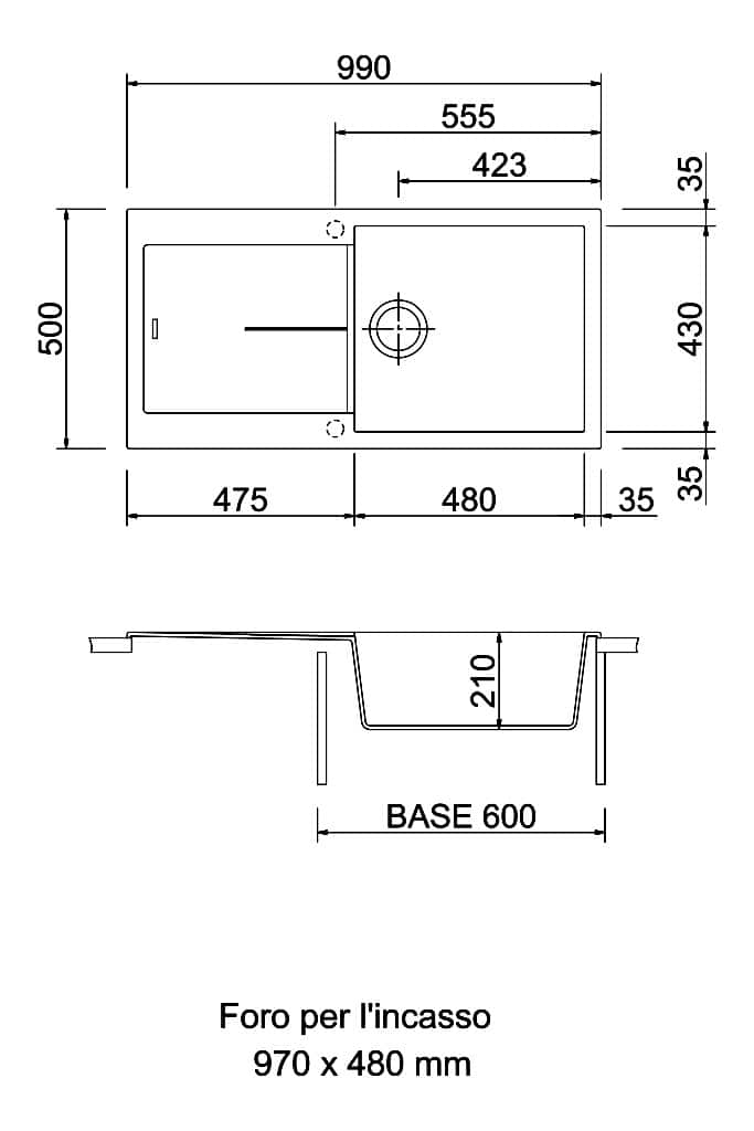 Plados NF9910 - Lavello Cucina 1 Vasca con Gocciolatoio - immagine 2