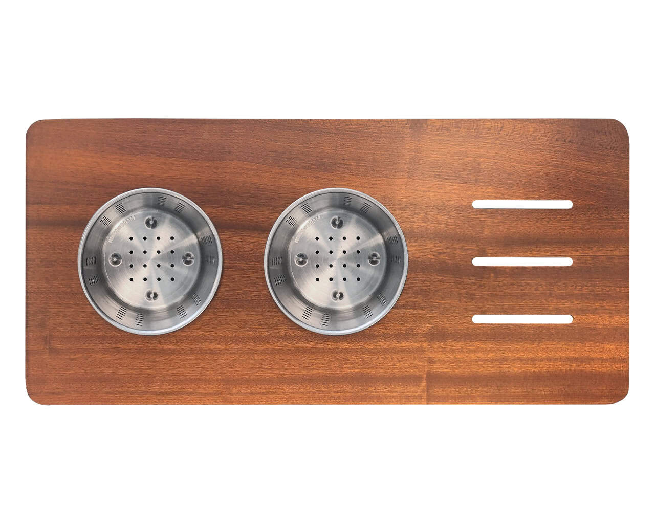 MULTIRACK con due inserti vasca in acciaio inox e tre fessure allungate sul lato destro.