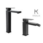 Set Miscelatore Lavabo Kisalia CUBE200 e Bidet Kisalia CUBE101 finitura NERO OPACO senza scarico