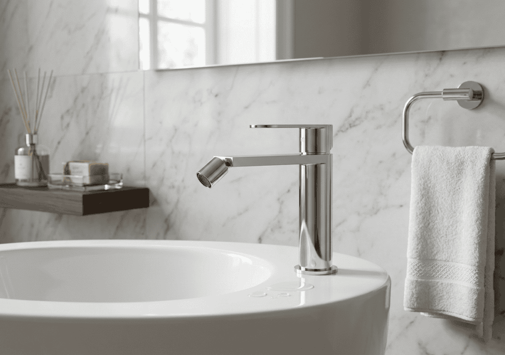 Rubinetto moderno in bagno elegante