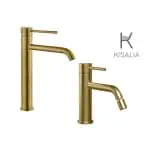 Set Miscelatore Lavabo Kisalia ROUND200 e Bidet Kisalia ROUND101 finitura GOLD senza scarico