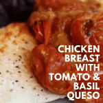 pinterest image for chicken breast with tomato and basil queso