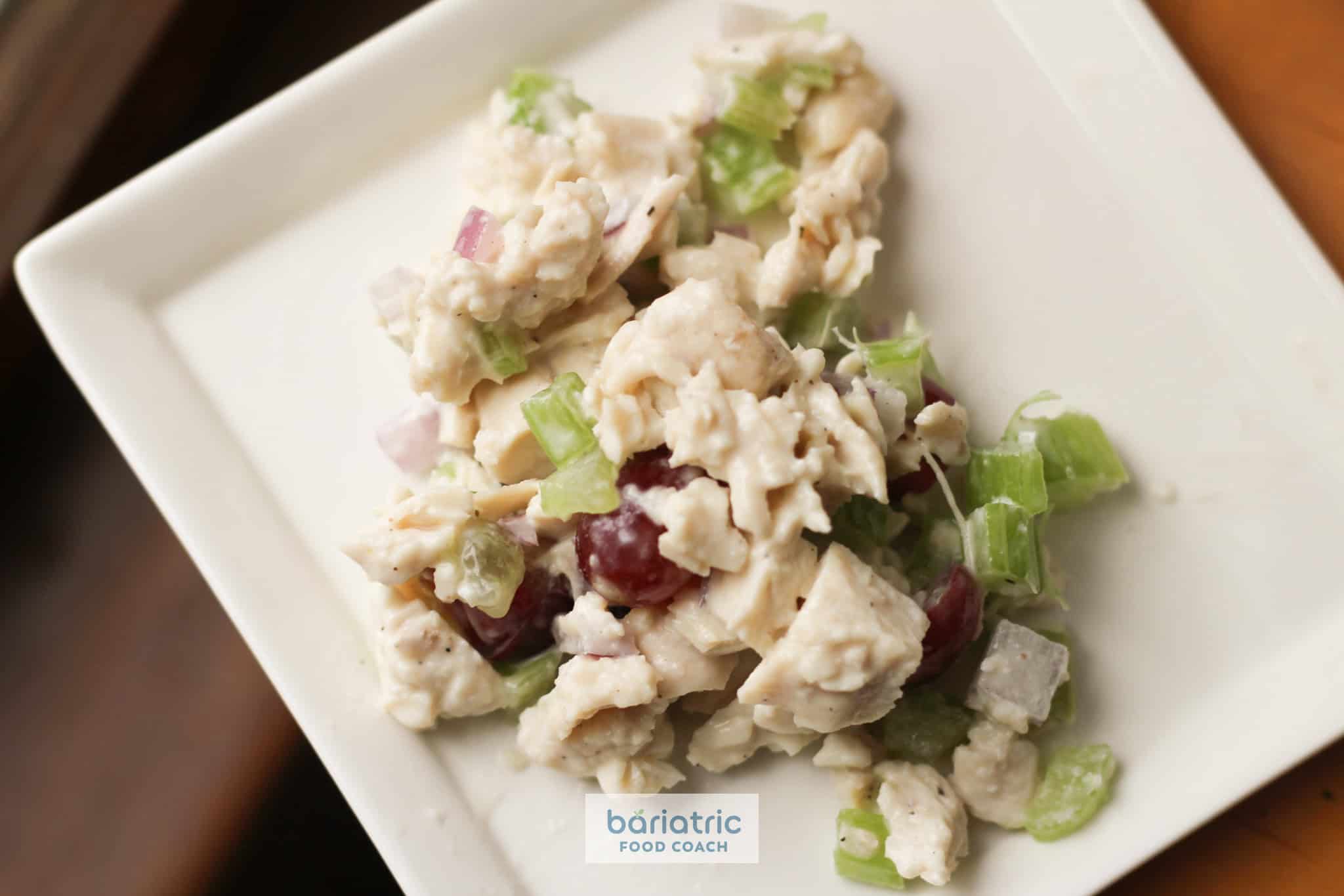 recipe image chicken salad makeover bariatric food coach logo overlay 