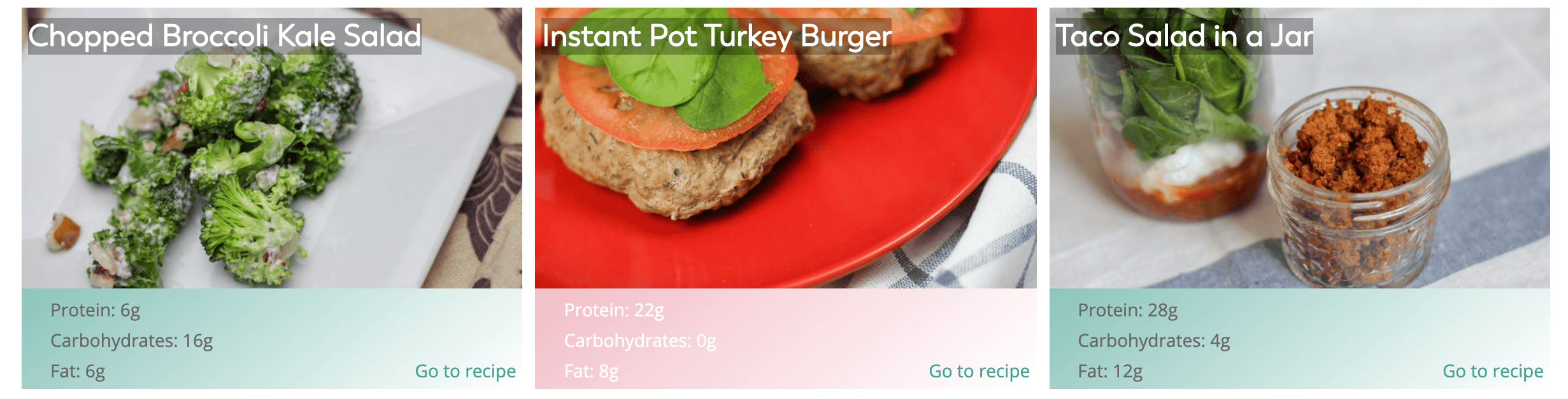 recipe grid sorting feature on bariatric food coach