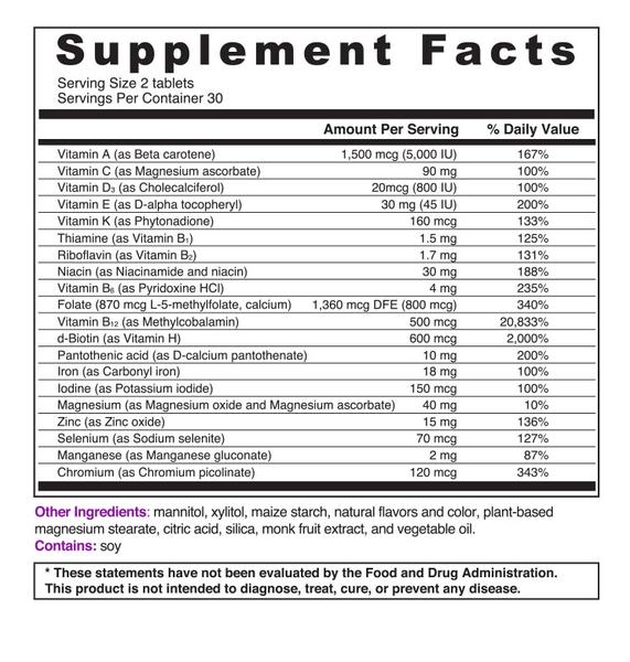 nutrition label BariMelts multivitamin 