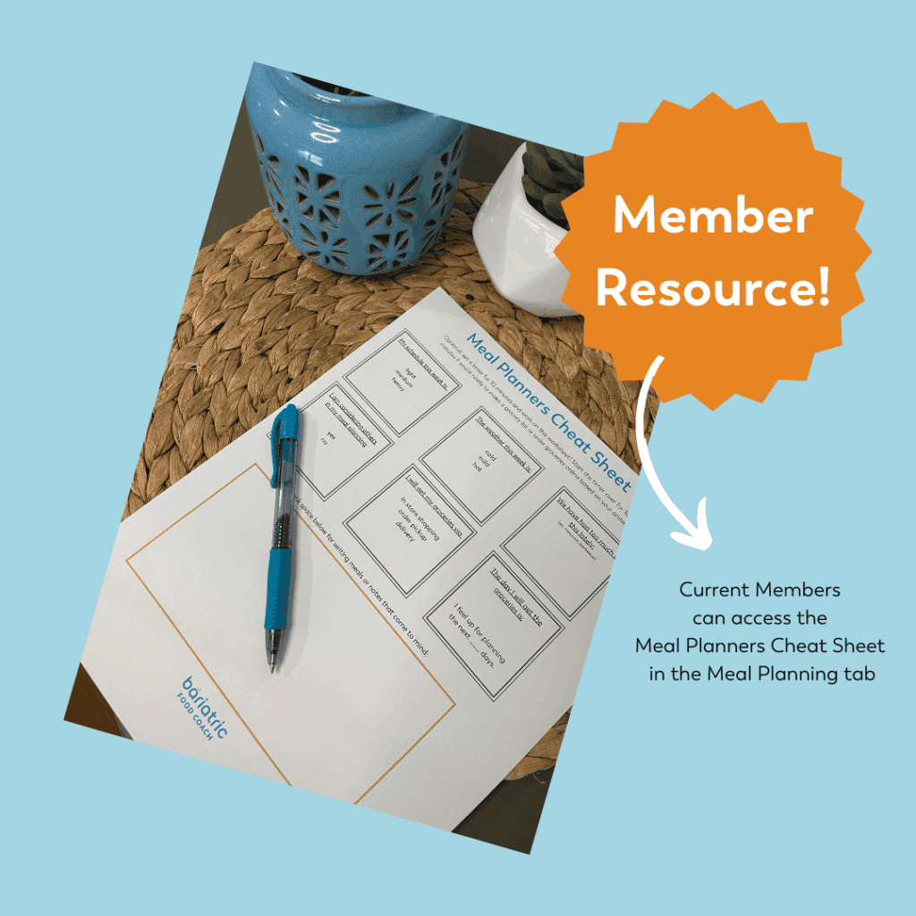 meal planners cheat sheet member resource on bariatric food coach