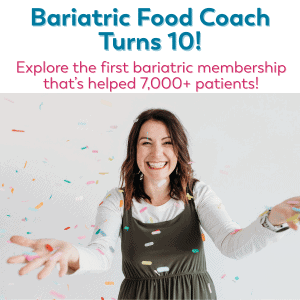 steph wagner throwing confetti text bariatric food coach turns 10 explore the first bariatric membership that's helped 7,000+ patients 