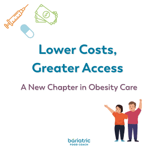 Illustration showing obesity medication and affordability with happy individuals — representing lower costs and greater access to obesity care.