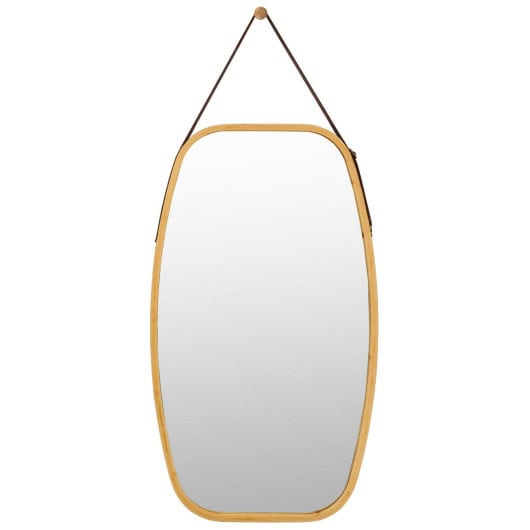 Adjustable Bamboo Wall Mirror with Leather Strap and Hook - Image 3
