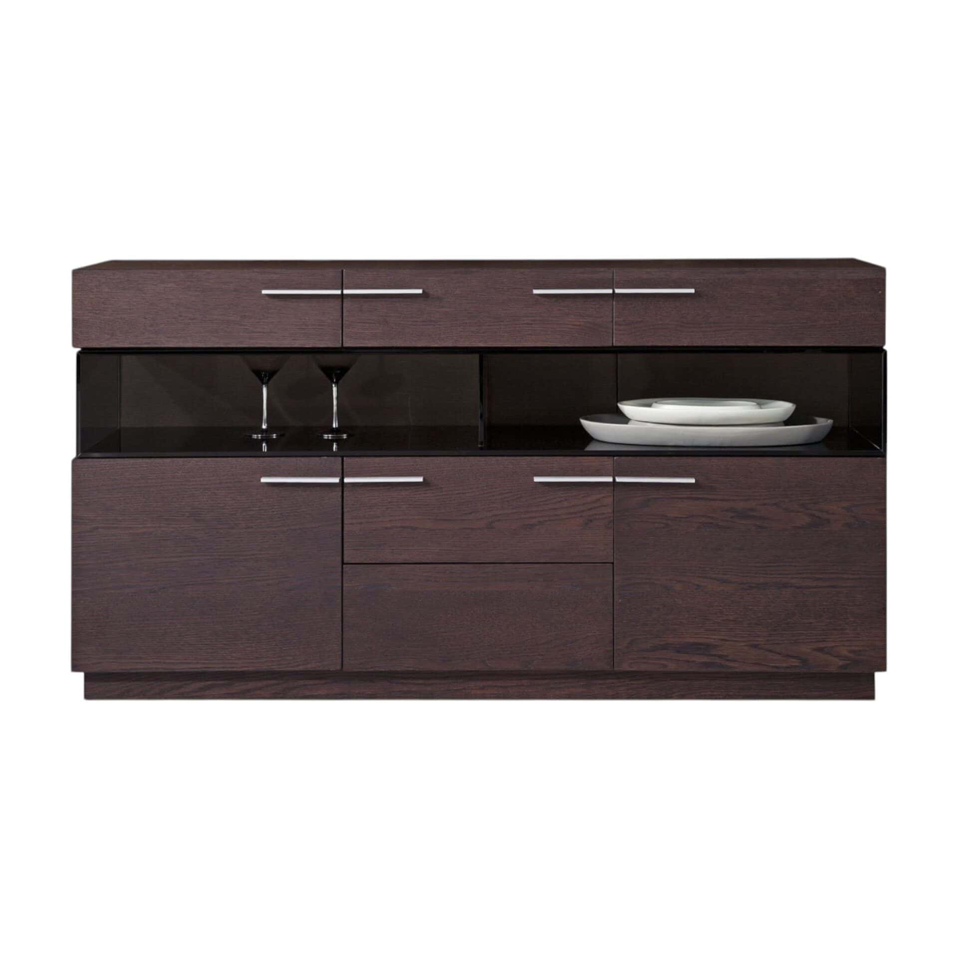 Brown Solid Wood Sideboard with Glass Doors and Storage Shelves - Image 4