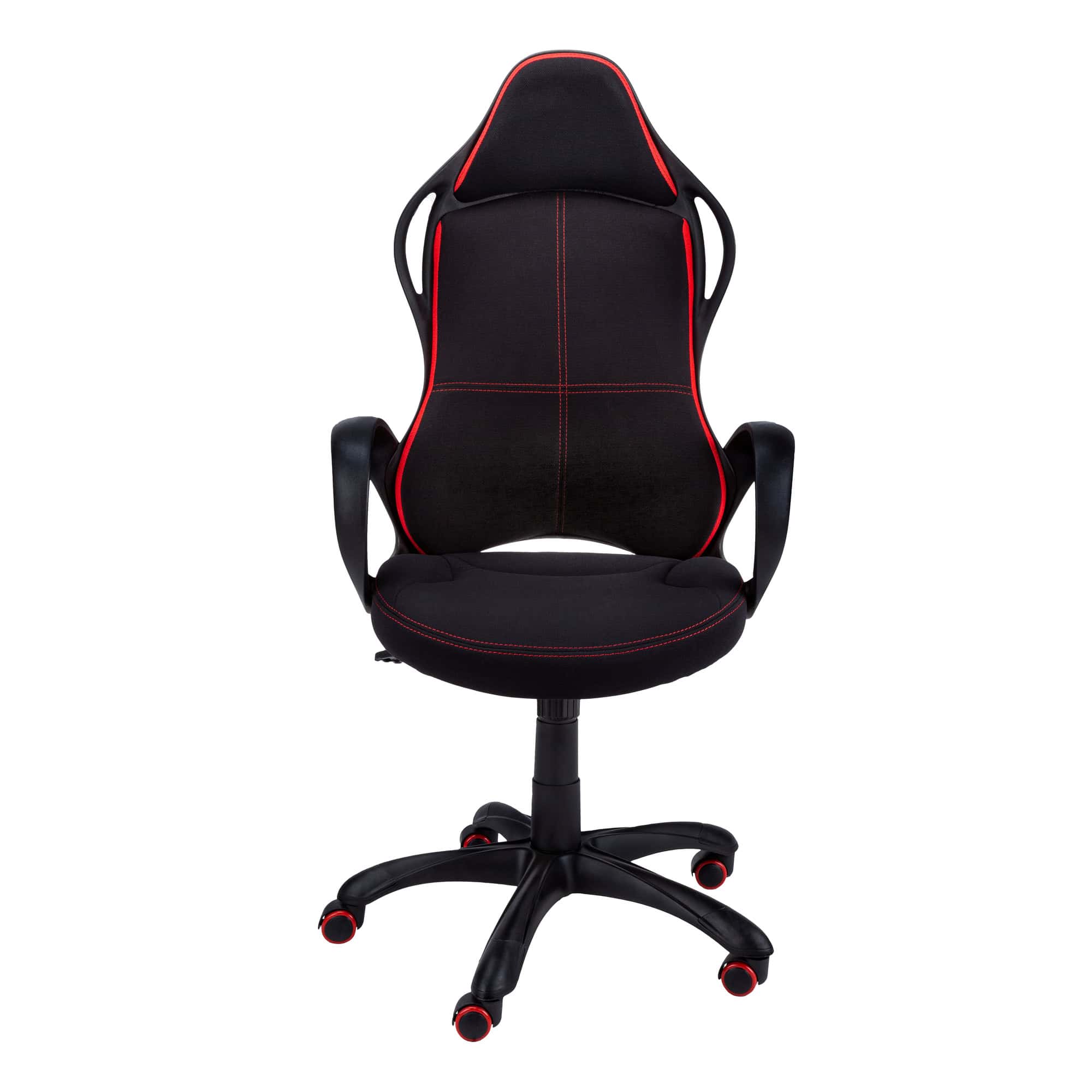 Black Tufted Adjustable Swivel Gaming Chair with Fabric Back