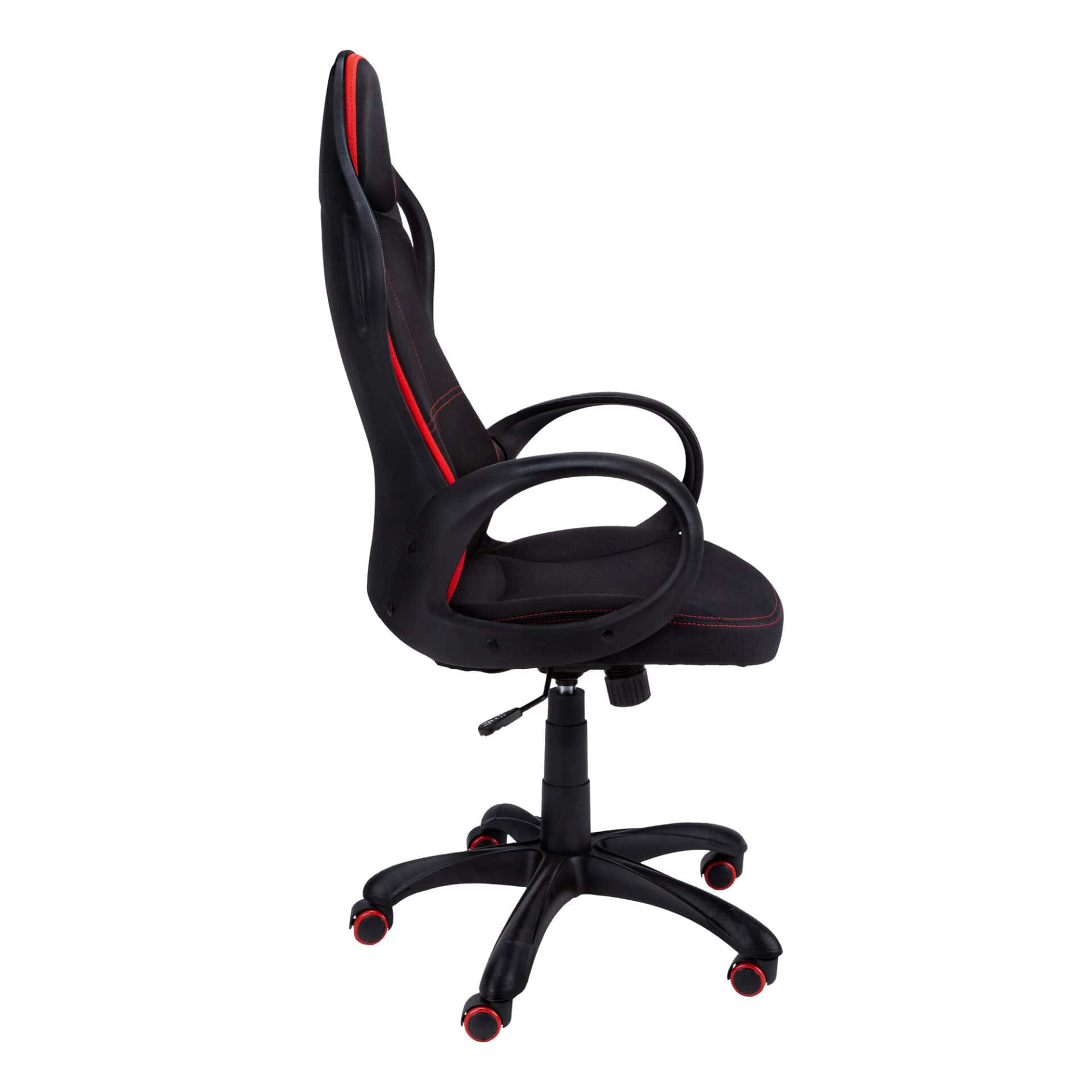 Black Tufted Adjustable Swivel Gaming Chair with Fabric Back - Image 2