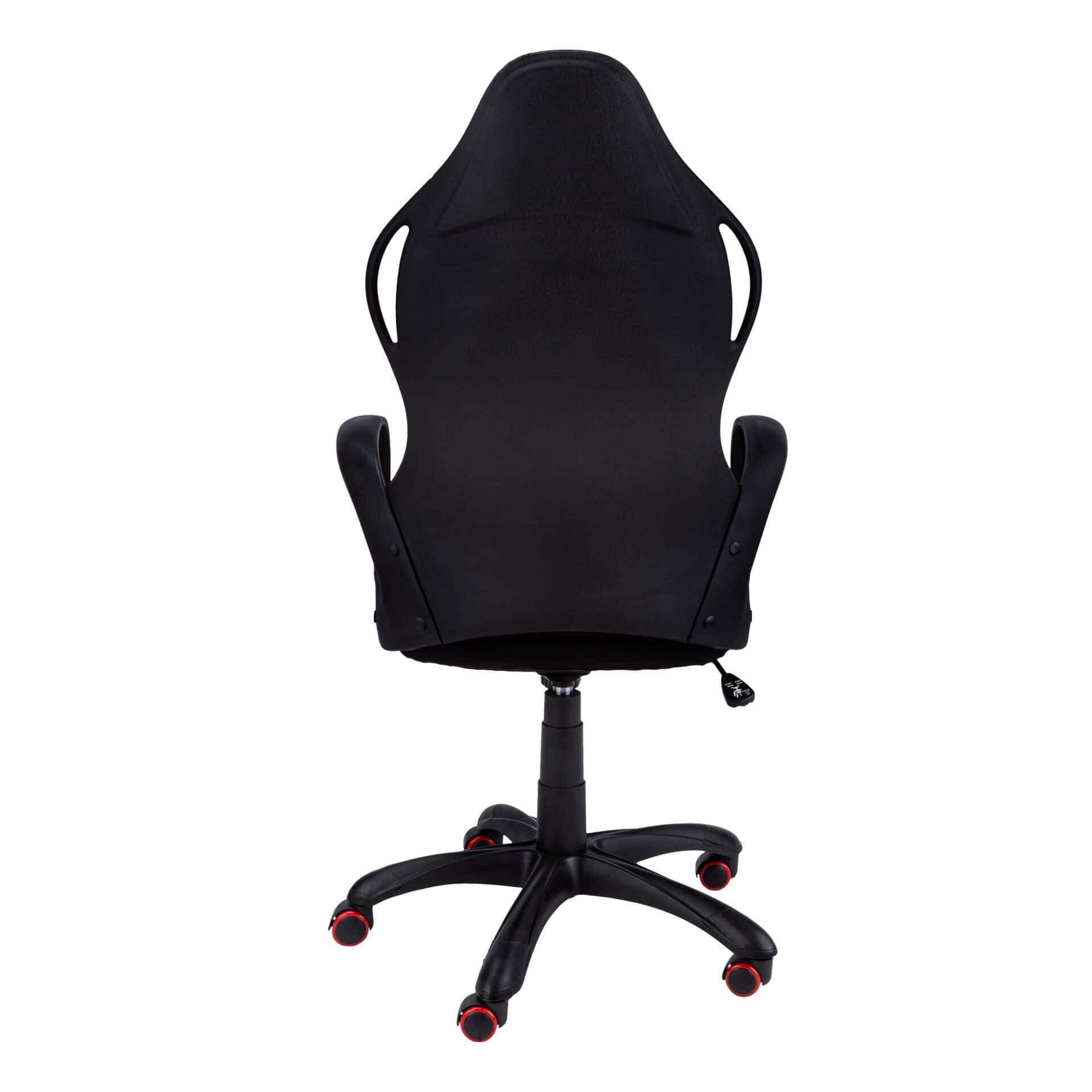 Black Tufted Adjustable Swivel Gaming Chair with Fabric Back - Image 3