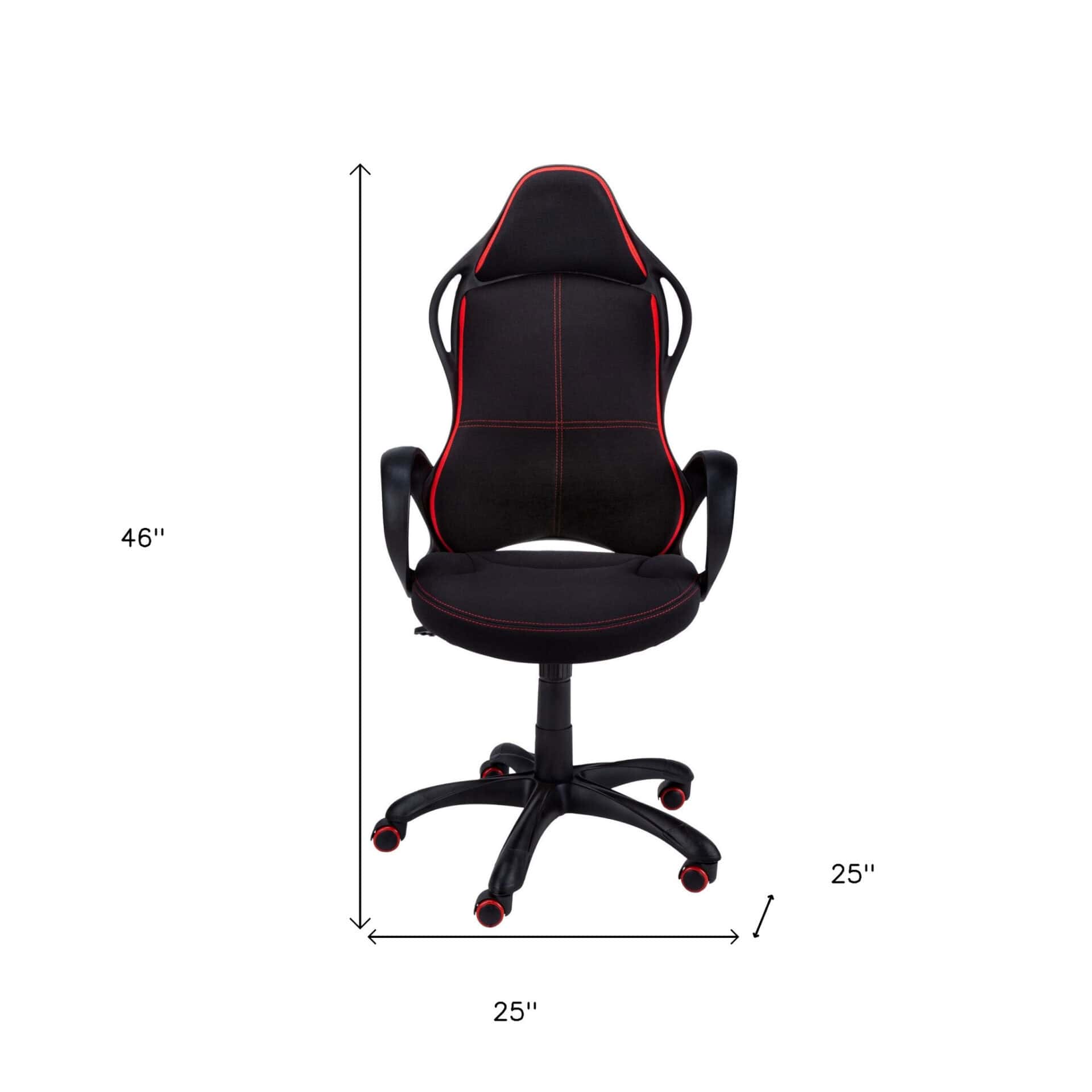 Black Tufted Adjustable Swivel Gaming Chair with Fabric Back - Image 5