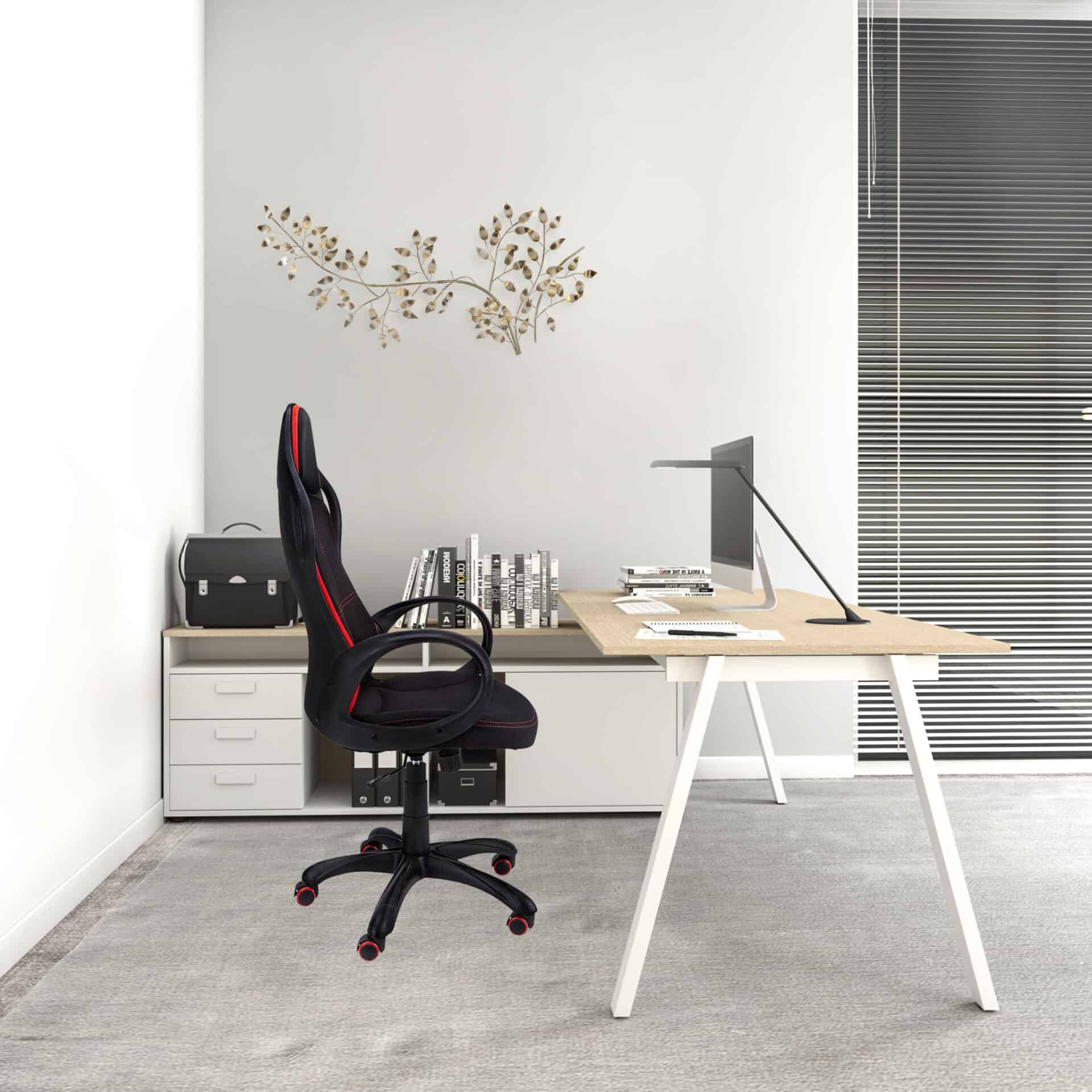 Black Tufted Adjustable Swivel Gaming Chair with Fabric Back - Image 4