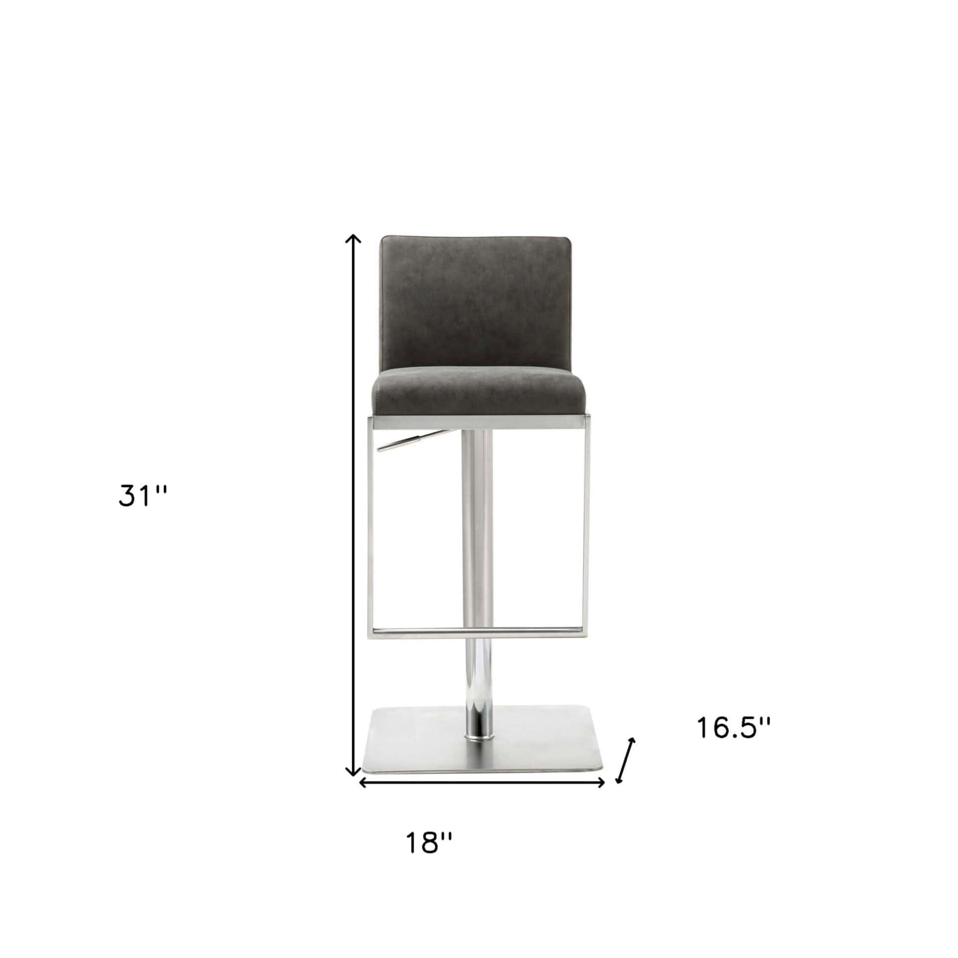20 Inch Gray and Silver Stainless Steel Bar Stool - Image 9