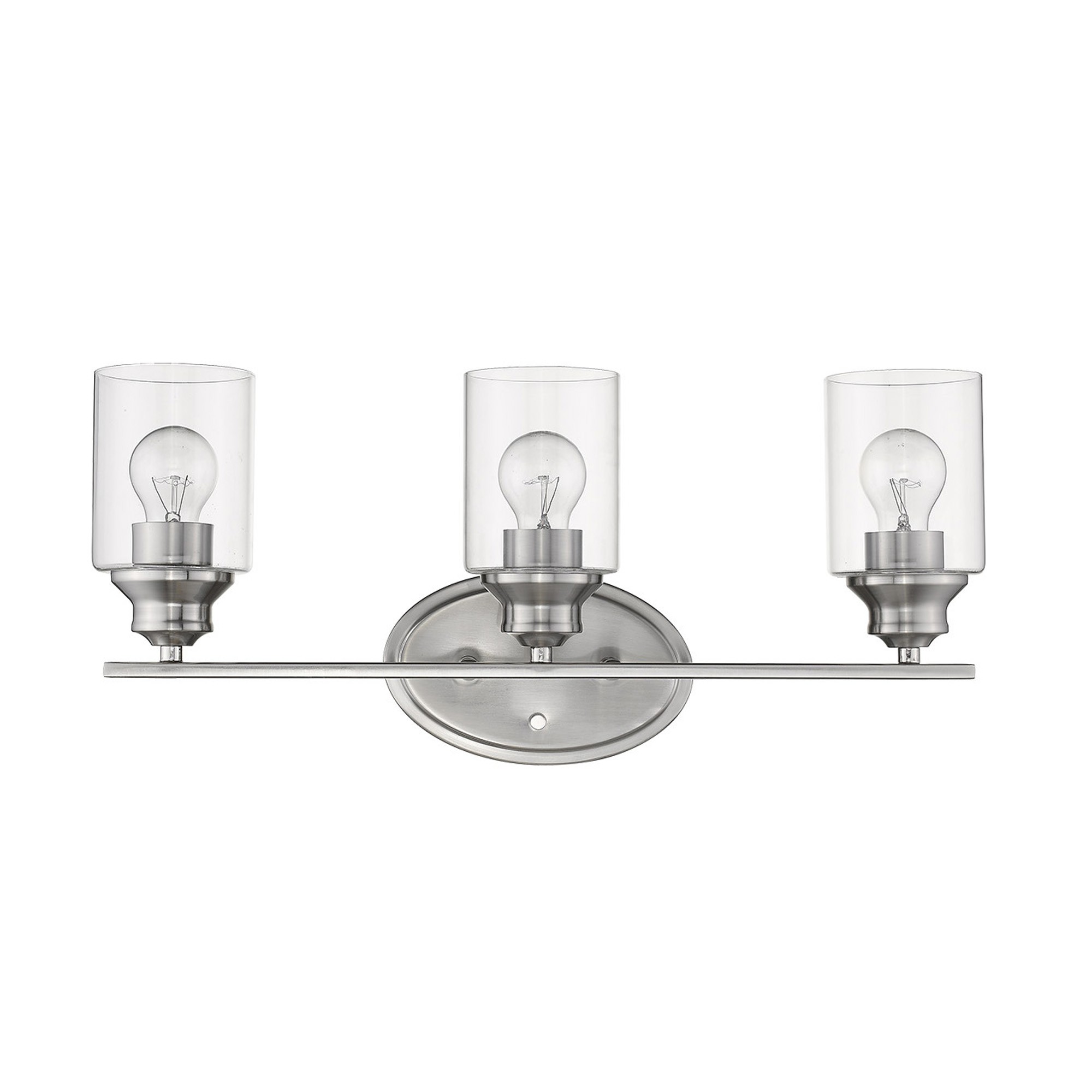 Satin Nickel Three-Light Wall Light with Clear Glass Shades