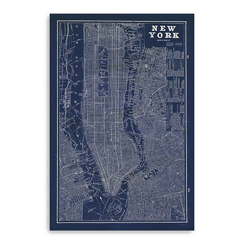24" x 16" Indigo and White New York Map Canvas