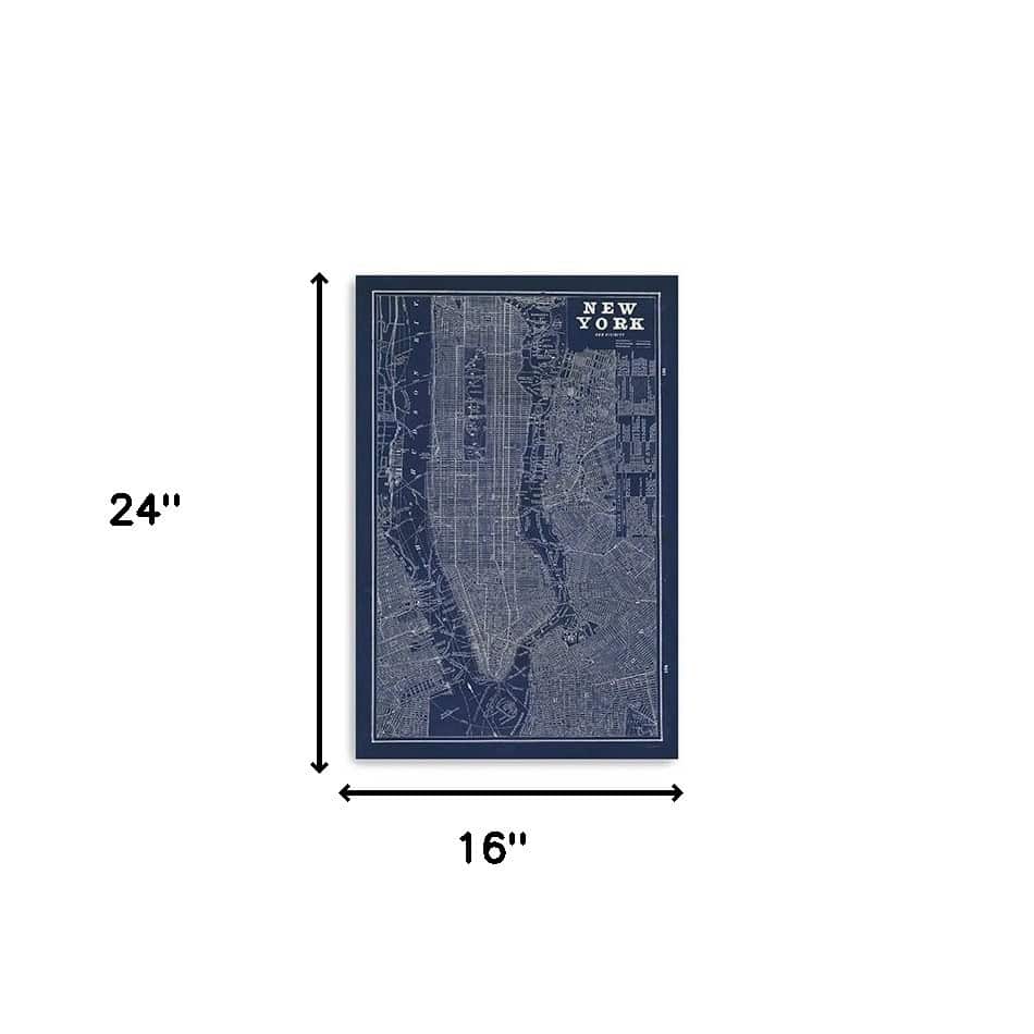 24" x 16" Indigo and White New York Map Canvas - Image 4