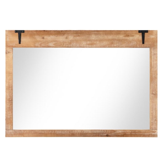 Farmhouse Barn Door Wall Mirror with Natural Wood Frame - Image 3