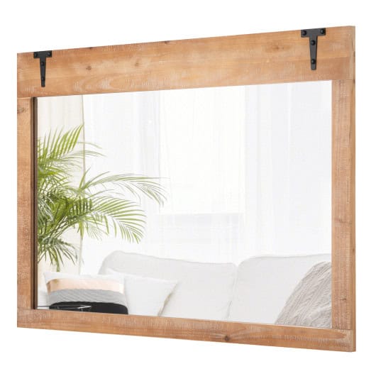 Farmhouse Barn Door Wall Mirror with Natural Wood Frame - Image 4
