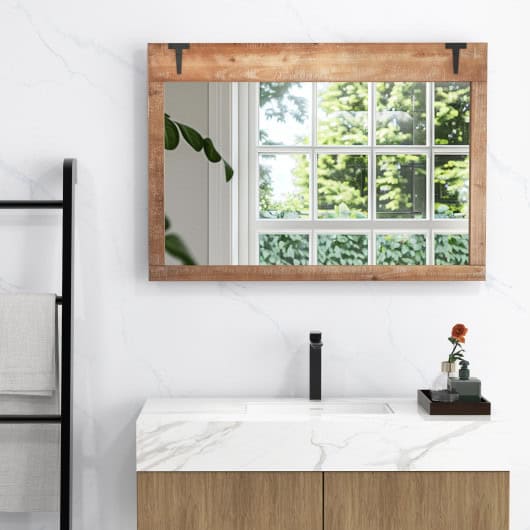 Farmhouse Barn Door Wall Mirror with Natural Wood Frame - Image 6