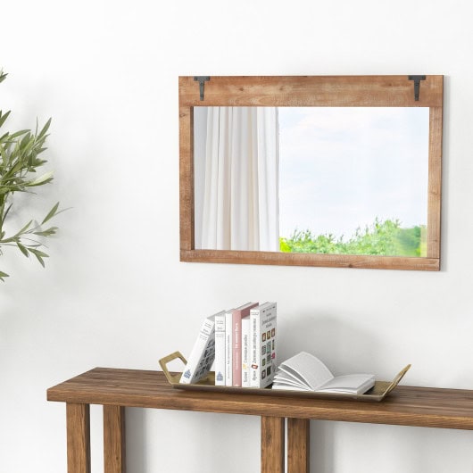 Farmhouse Barn Door Wall Mirror with Natural Wood Frame - Image 7