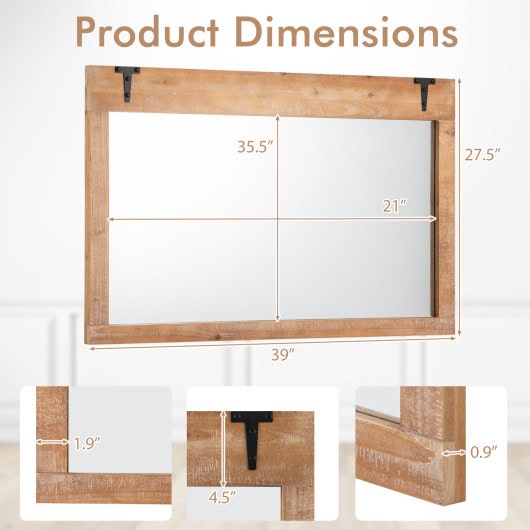 Farmhouse Barn Door Wall Mirror with Natural Wood Frame - Image 5