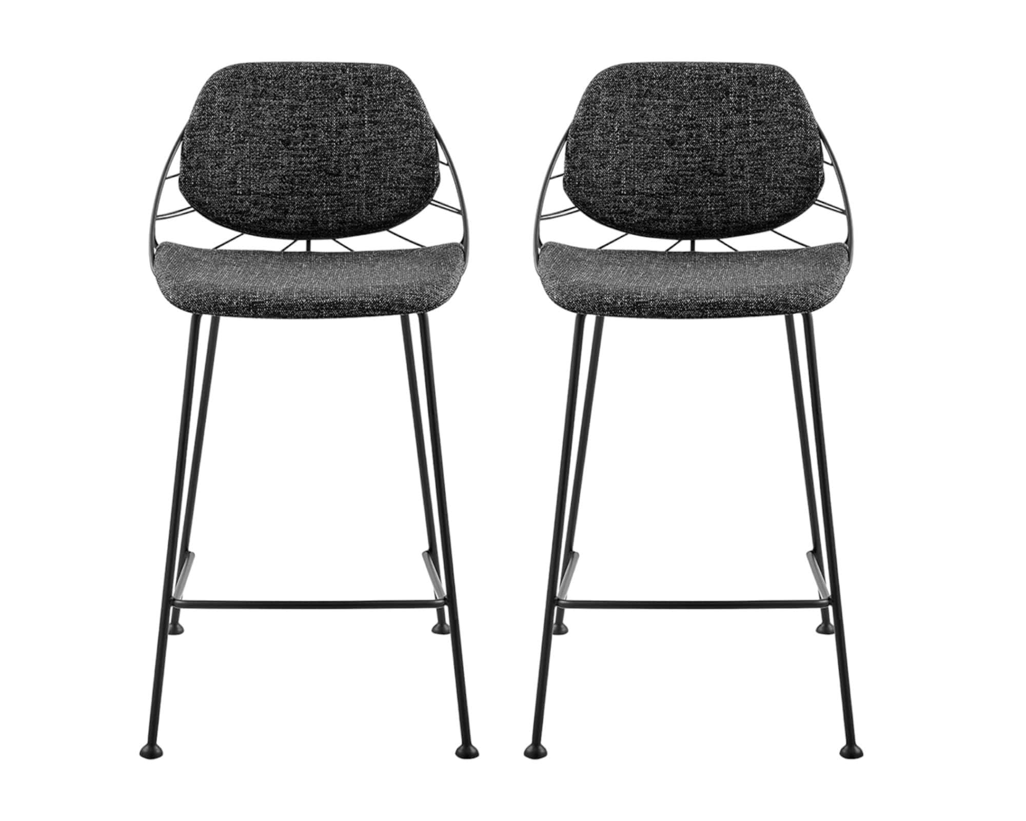 26-Inch Black Steel Low Back Counter Height Bar Stools (Set of 2)