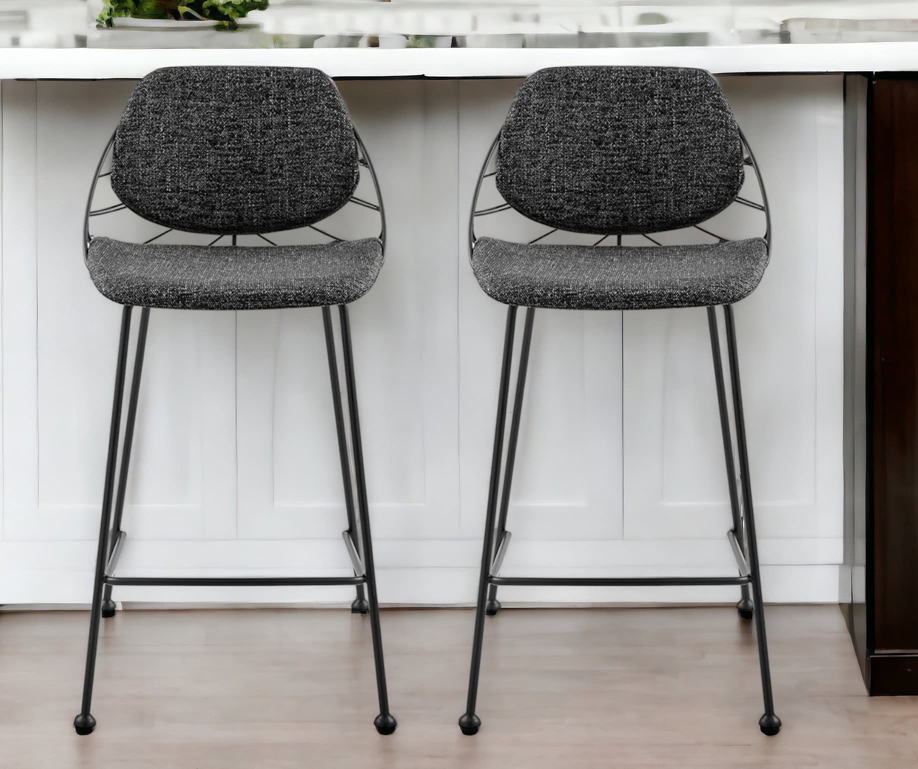 26-Inch Black Steel Low Back Counter Height Bar Stools (Set of 2)