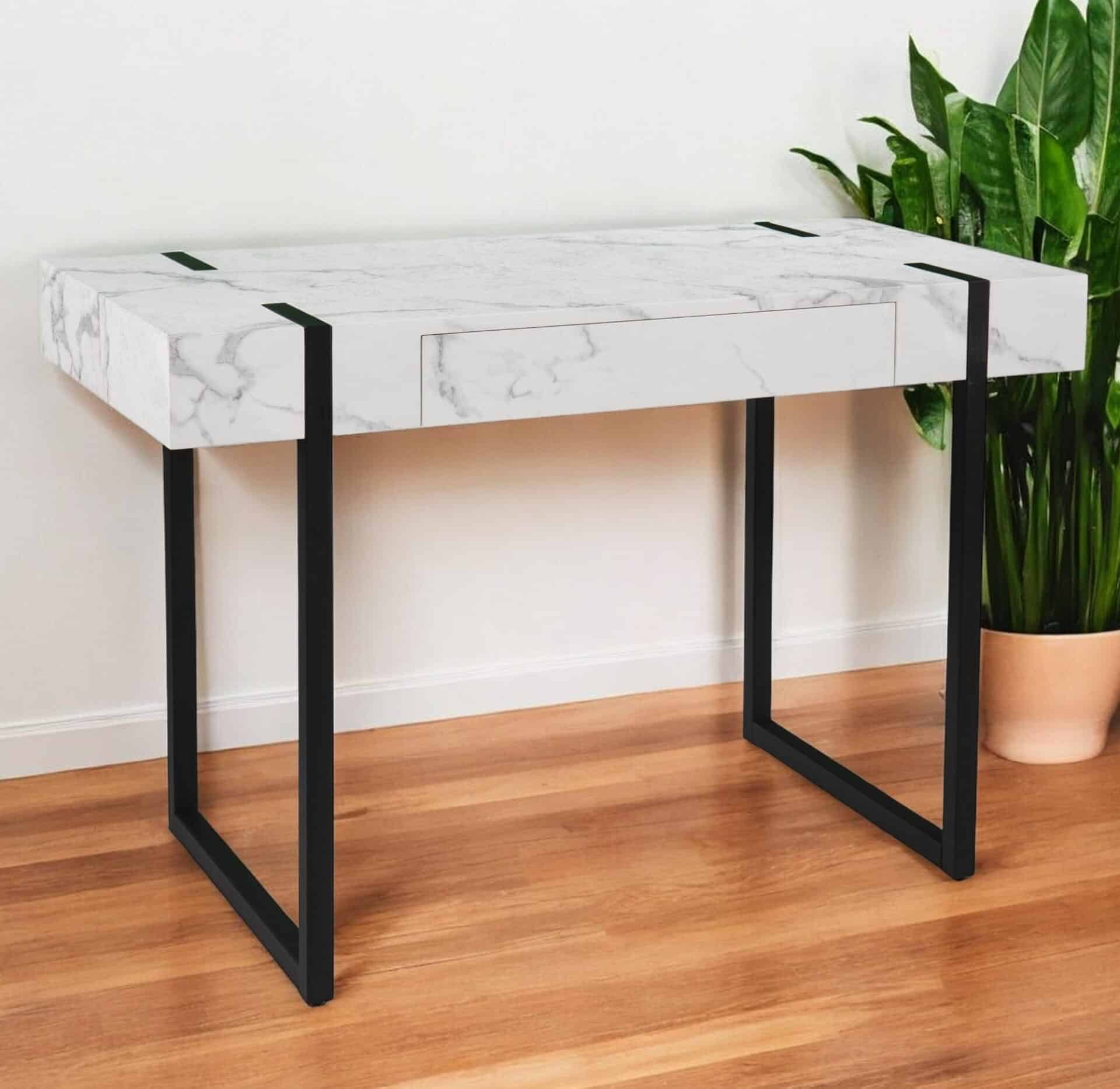 Sleek White and Black Writing Desk with Storage Drawer