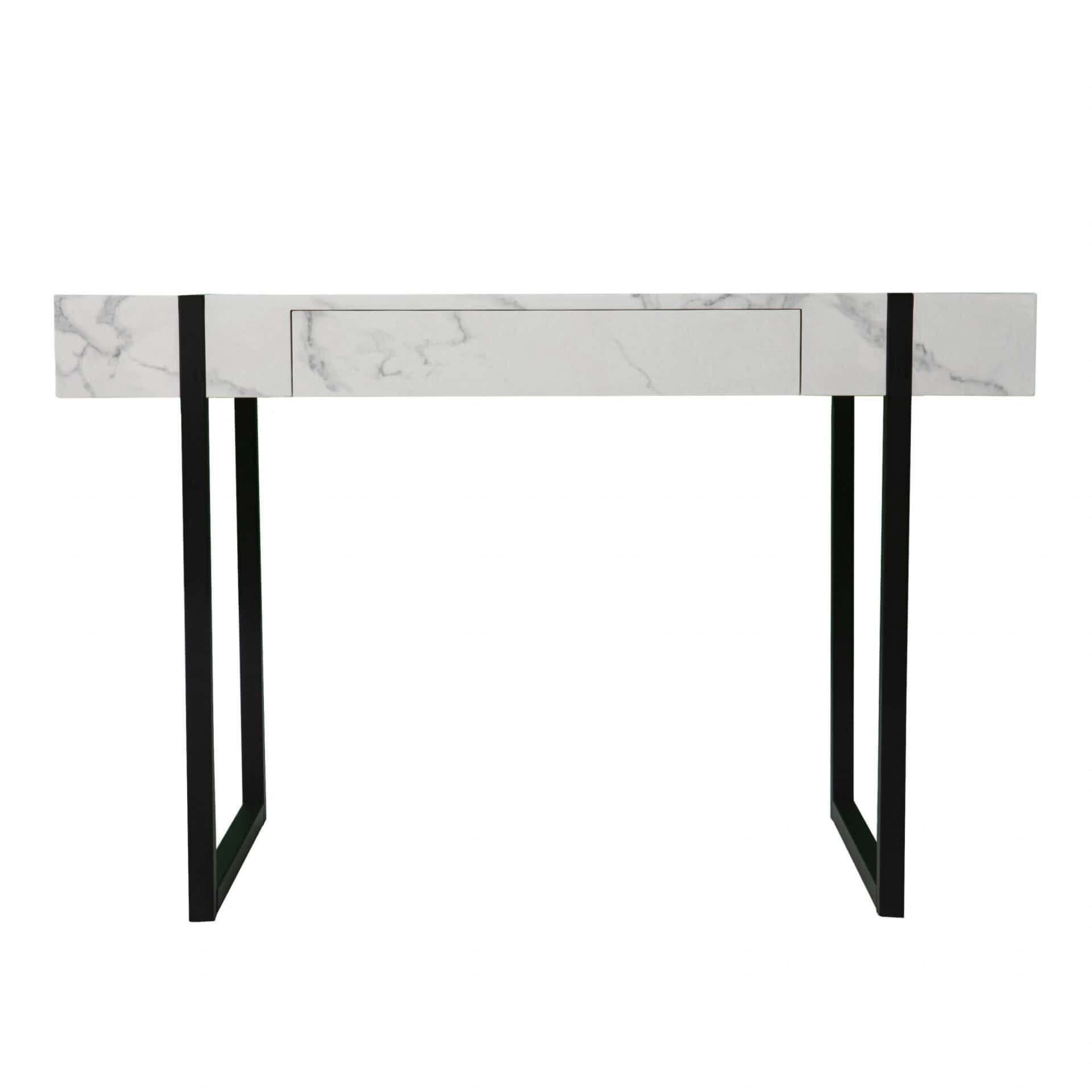 Sleek White and Black Writing Desk with Storage Drawer - Image 2