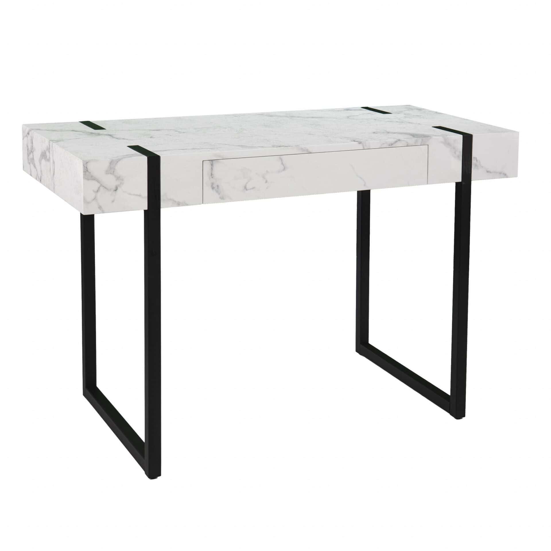 Sleek White and Black Writing Desk with Storage Drawer - Image 3