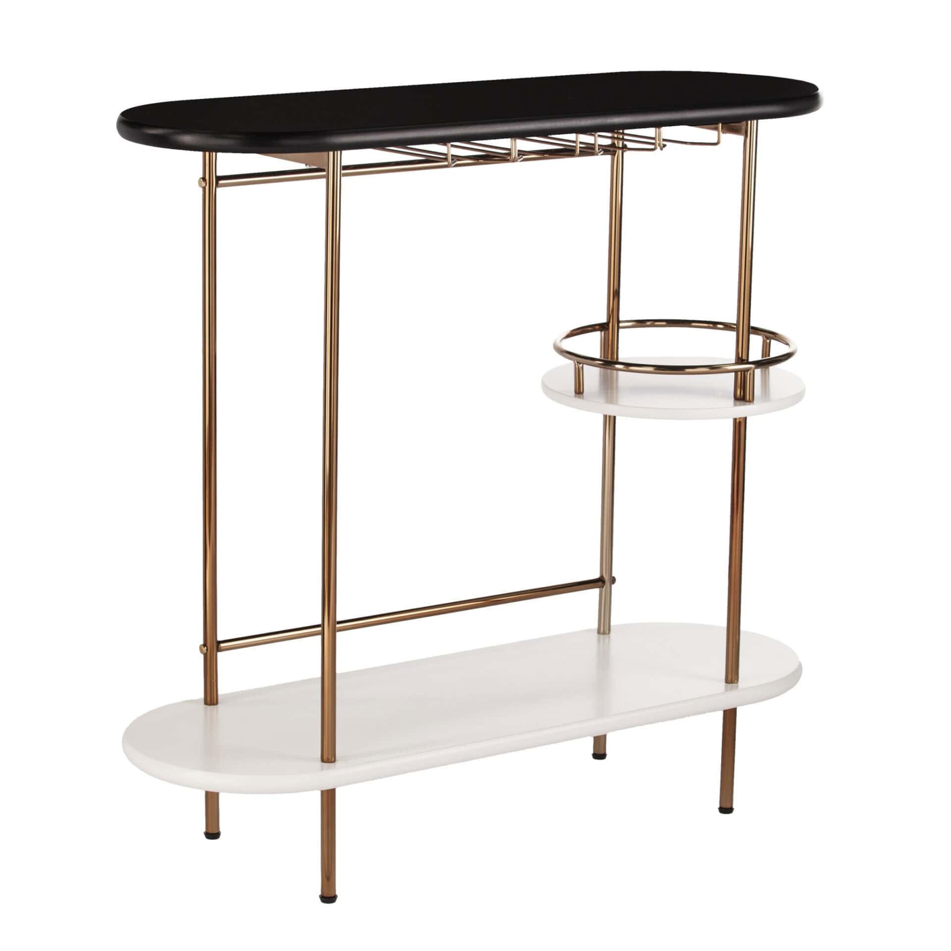 Gold Black and White Oval Bar Cart With Wine Storage - Image 2