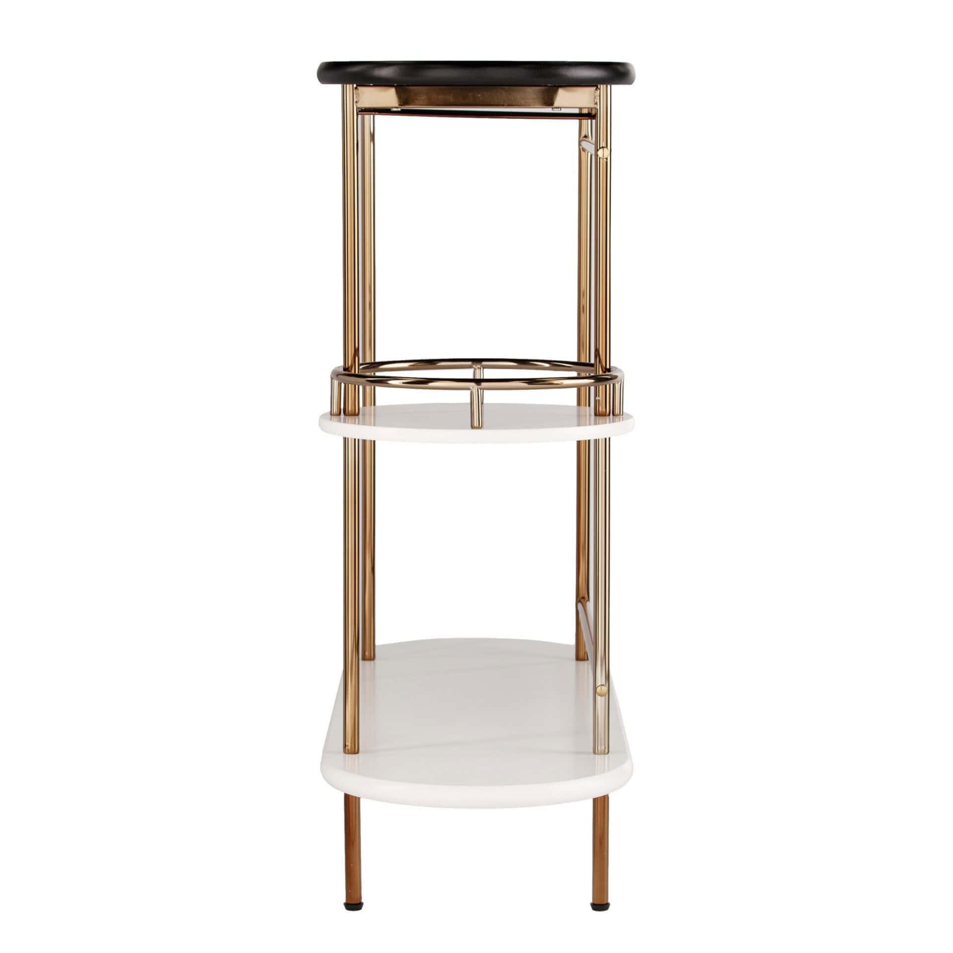Gold Black and White Oval Bar Cart With Wine Storage - Image 3