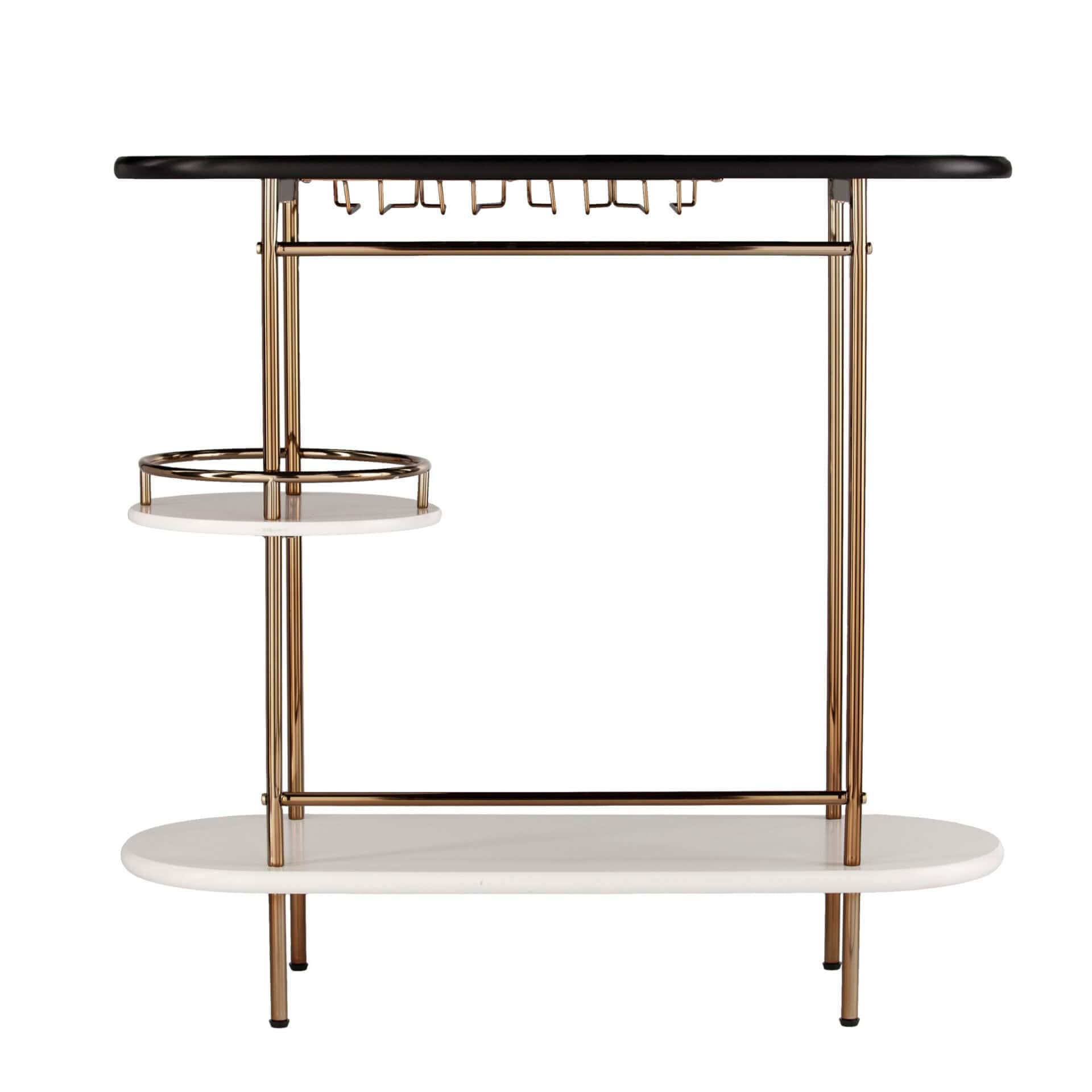 Gold Black and White Oval Bar Cart With Wine Storage - Image 5