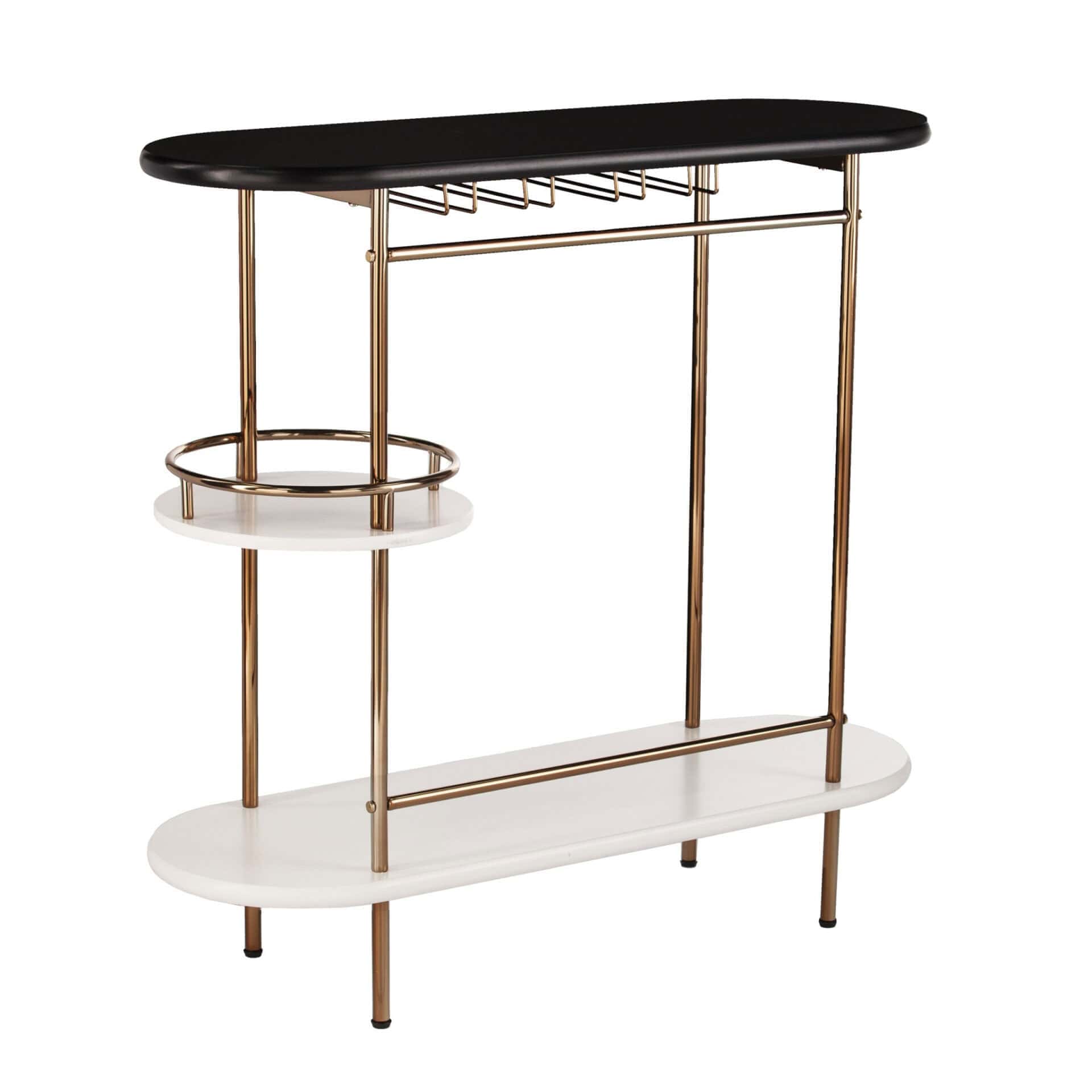 Gold Black and White Oval Bar Cart With Wine Storage - Image 6